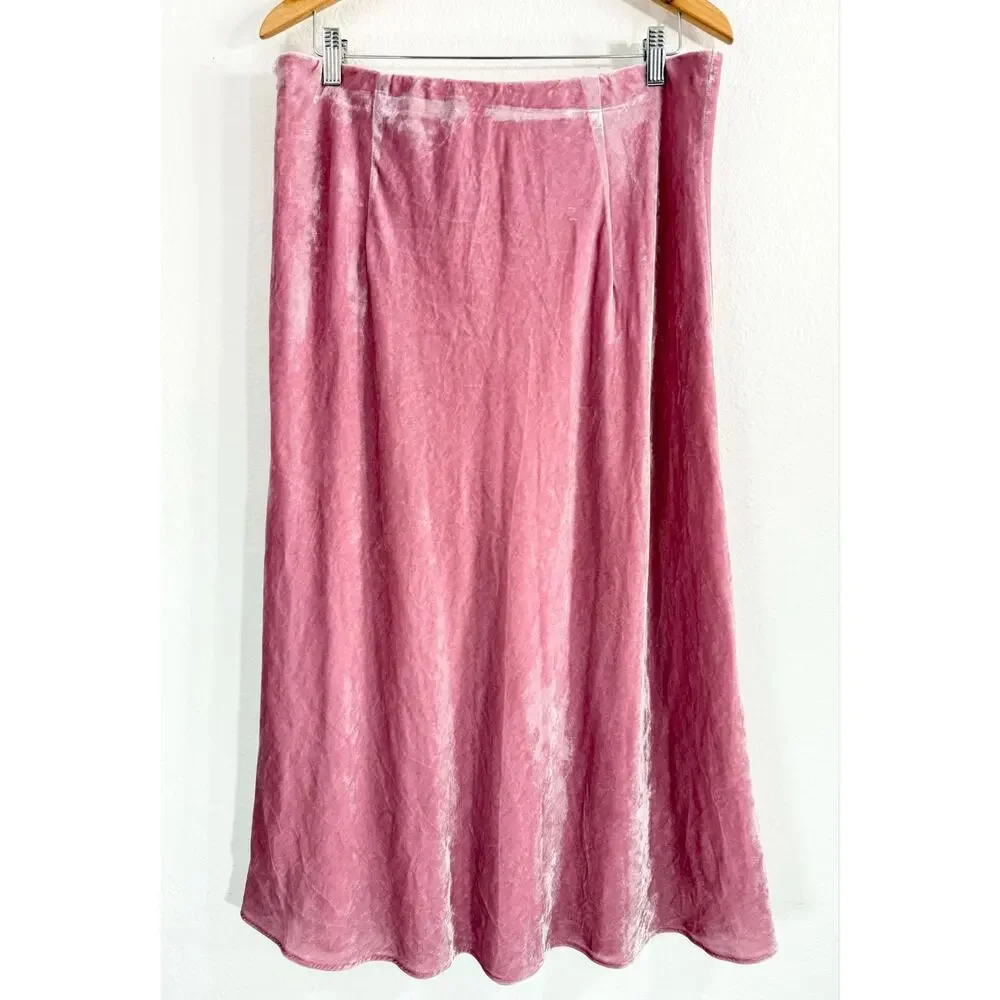 NWT J.Crew Pink Velvet Pull-On Slip Skirt A-Line Midi Skirt Sz L Holiday
